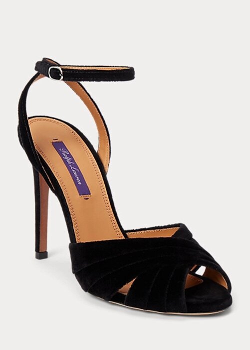 Black Women’s Ralph Lauren Bacall II Velvet Sandals Black Women’s Ralph Lauren Bacall II Velvet Sandals