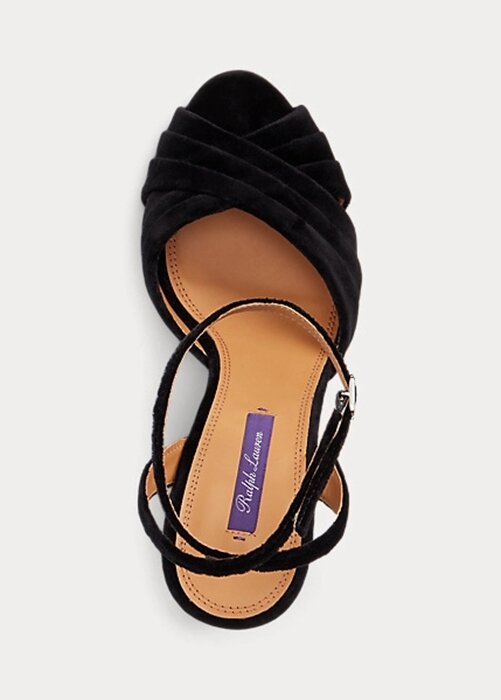 Black Women’s Ralph Lauren Bacall II Velvet Sandals Black Women’s Ralph Lauren Bacall II Velvet Sandals