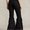 Black Women’s Ralph Lauren Beaded Feather-Trim High-Rise Flare Jeans