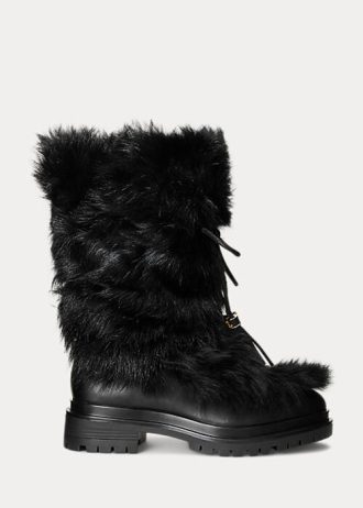 Black Women’s Ralph Lauren Celia Shearling & Burnished Leather Boots