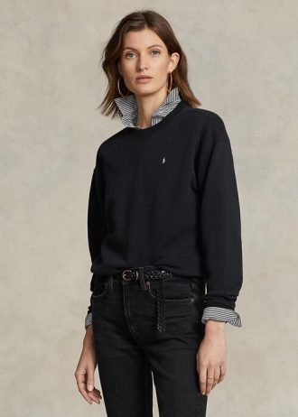 Black Women’s Ralph Lauren Fleece Crewneck Pullover Sweatshirts