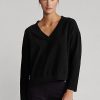 Black Women’s Ralph Lauren Jersey V-Neck Sweatshirts