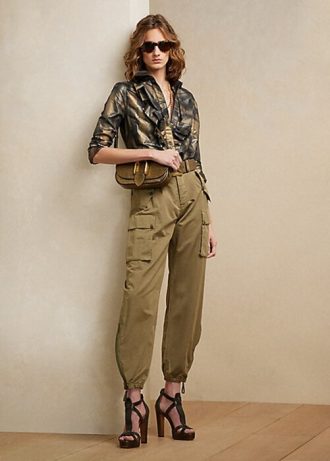 Black Women’s Ralph Lauren Keara Ruffle-Trim Metallic Shirts