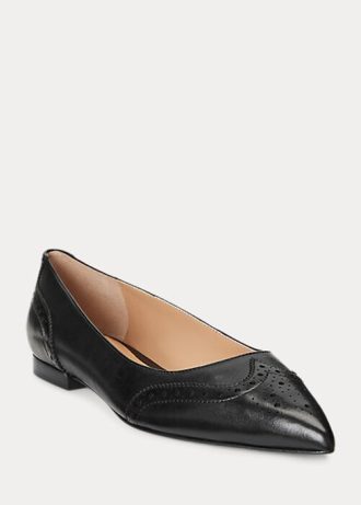 Black Women’s Ralph Lauren Loraine Burnished Leather Ballet Flat Shoes
