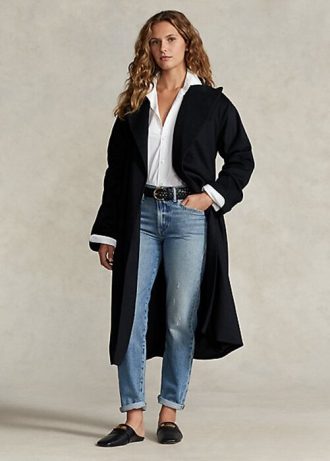 Black Women’s Ralph Lauren Peak-Lapel Wool-Blend Wrap Coats