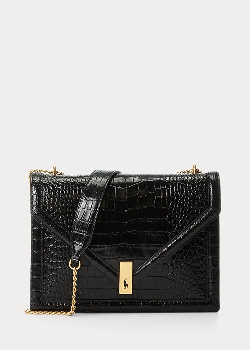 Black Women’s Ralph Lauren Polo ID Croc-Embossed Envelope Chain Crossbody Bags Black Women’s Ralph Lauren Polo ID Croc-Embossed Envelope Chain Crossbody Bags