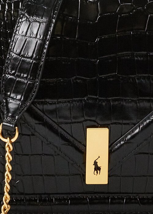 Black Women’s Ralph Lauren Polo ID Croc-Embossed Envelope Chain Crossbody Bags Black Women’s Ralph Lauren Polo ID Croc-Embossed Envelope Chain Crossbody Bags