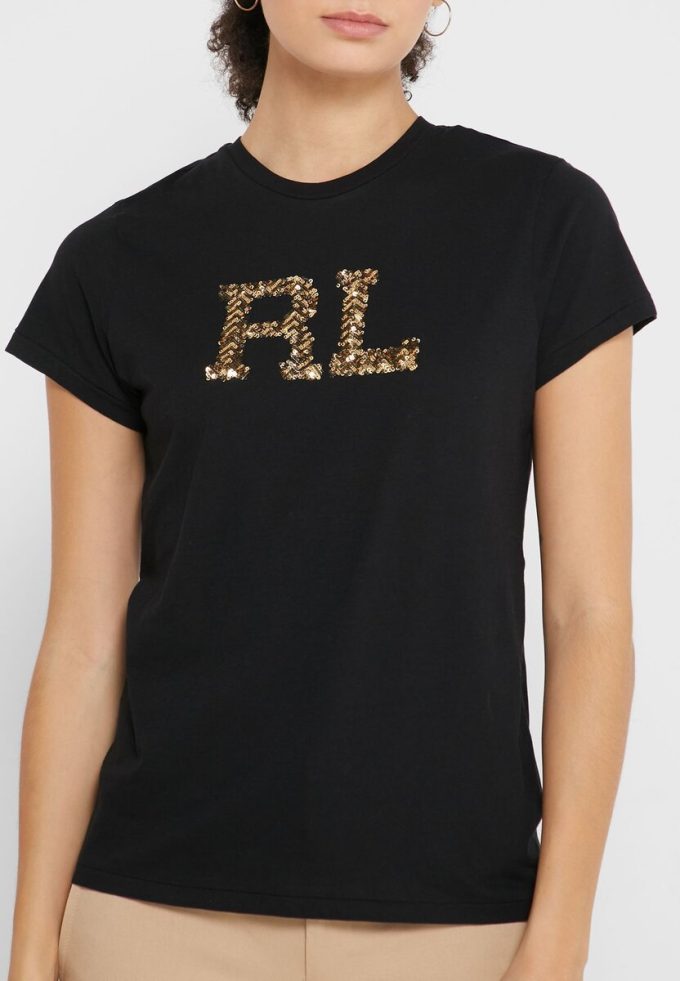 Black Women’s Ralph Lauren Round Neck Graphic Tops