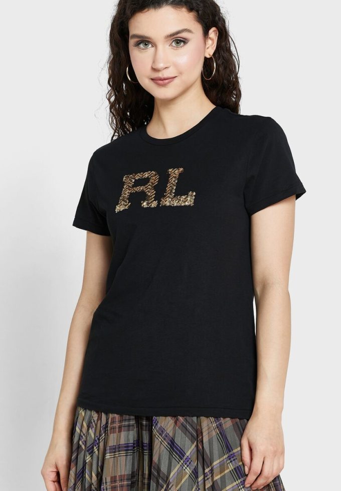 Black Women’s Ralph Lauren Round Neck Logo T Shirts