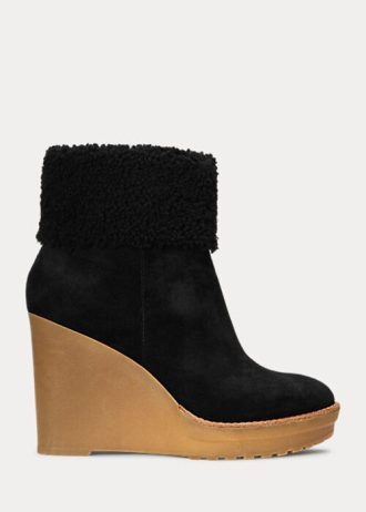 Black Women’s Ralph Lauren Steph Shearling-Trim Suedeie Boots