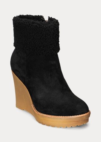 Black Women’s Ralph Lauren Steph Shearling-Trim Suedeie Boots