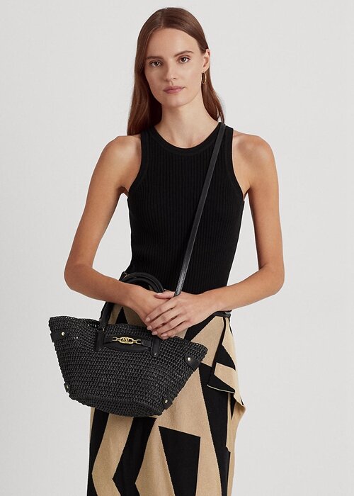 Black Women’s Ralph Lauren Straw Small Daphney Tote Bags Black Women’s Ralph Lauren Straw Small Daphney Tote Bags