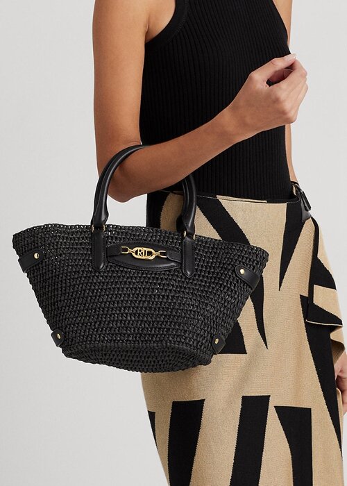 Black Women’s Ralph Lauren Straw Small Daphney Tote Bags Black Women’s Ralph Lauren Straw Small Daphney Tote Bags