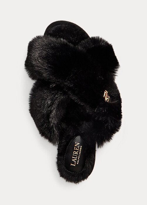 Black Women’s Ralph Lauren Sydni Faux-Fur Flat Shoes Black Women’s Ralph Lauren Sydni Faux-Fur Flat Shoes
