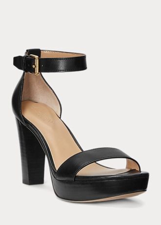 Black Women’s Ralph Lauren Sylvia Burnished Leather Sandals