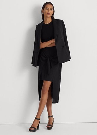 Black Women’s Ralph Lauren Tie-Front Stretch Jersey Midi Skirts