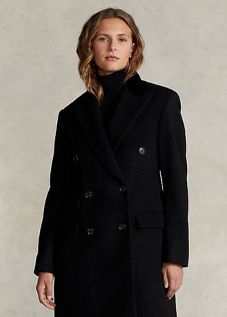 Black Women’s Ralph Lauren Velvet-Topcollar Wool-Blend Melton Coats