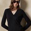 Black Women’s Ralph Lauren Wool Long-Sleeve V-Neck Sweaters