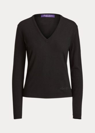 Black Women’s Ralph Lauren Wool Long-Sleeve V-Neck Sweaters