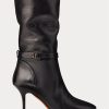 Black Women’s Ralph Lauren Zoe Mid-Calf Calfskin Leather Boots