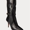 Black Women’s Ralph Lauren Zoe Mid-Calf Calfskin Leather Boots