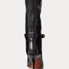 Black Women’s Ralph Lauren Zoe Mid-Calf Calfskin Leather Boots