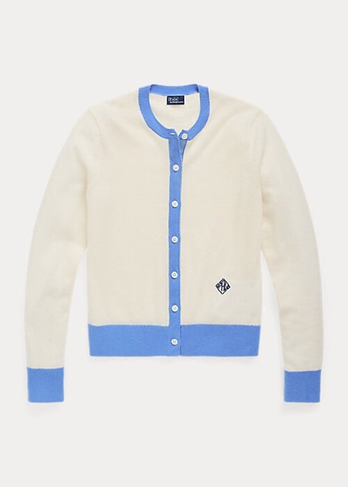 Blue / Cream Women’s Ralph Lauren Crest Cashmere Cardigan Sweaters Blue / Cream Women’s Ralph Lauren Crest Cashmere Cardigan Sweaters