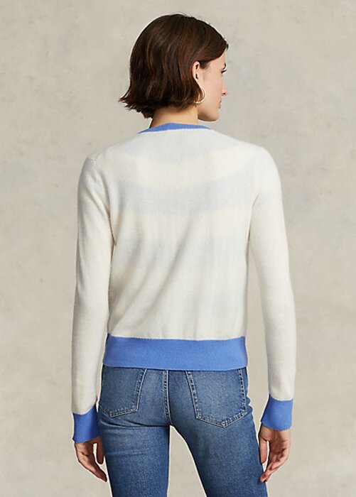 Blue / Cream Women’s Ralph Lauren Crest Cashmere Cardigan Sweaters Blue / Cream Women’s Ralph Lauren Crest Cashmere Cardigan Sweaters