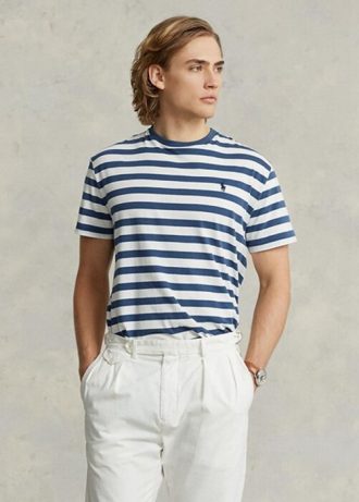 Blue Men’s Ralph Lauren Classic Fit Striped Jersey T Shirts Blue Men’s Ralph Lauren Classic Fit Striped Jersey T Shirts