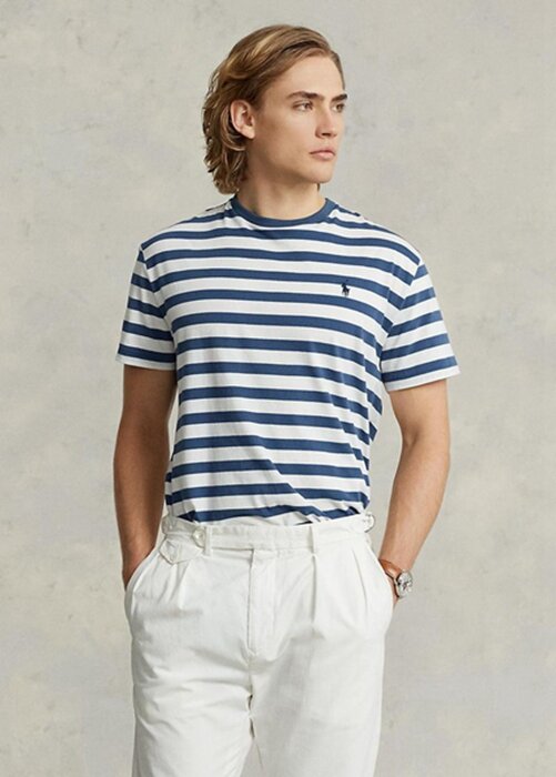 Blue Men’s Ralph Lauren Classic Fit Striped Jersey T Shirts Blue Men’s Ralph Lauren Classic Fit Striped Jersey T Shirts