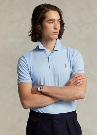 Blue Men’s Ralph Lauren Custom Slim Fit Soft Cotton Polo Shirts