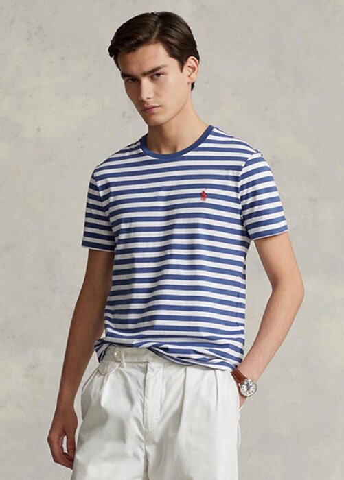 Blue Men’s Ralph Lauren Custom Slim Fit Striped Jersey T Shirts Blue Men’s Ralph Lauren Custom Slim Fit Striped Jersey T Shirts