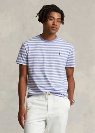 Blue Men’s Ralph Lauren Custom Slim Fit Striped Jersey T Shirts