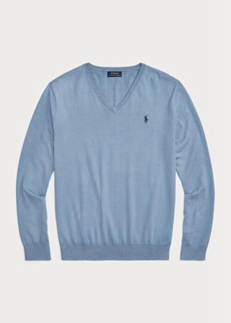 Blue Men’s Ralph Lauren Slim Fit Textured Cotton Jumper Sweaters