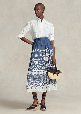 Blue / White Women’s Ralph Lauren Print Beaded Voile A-Line Skirts