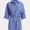 Blue Women’s Ralph Lauren Belted Linen   Shirts
