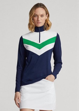 Blue Women’s Ralph Lauren Chevron-stripe Quarter-zip Pullover Sweatshirts