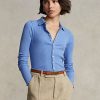 Blue Women’s Ralph Lauren Cropped Ribbed Button-Front Polo Shirts Blue Women’s Ralph Lauren Cropped Ribbed Button-Front Polo Shirts