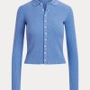 Blue Women’s Ralph Lauren Cropped Ribbed Button-Front Polo Shirts Blue Women’s Ralph Lauren Cropped Ribbed Button-Front Polo Shirts