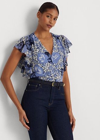 Blue Women’s Ralph Lauren Floral Crinkle Georgette Shirts