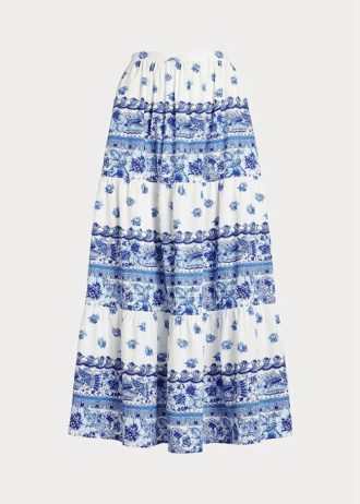 Blue Women’s Ralph Lauren Floral-stripe Tiered Cotton Skirts