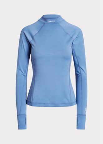 Blue Women’s Ralph Lauren Logo Jersey Long-sleeve Mockneck  T Shirts