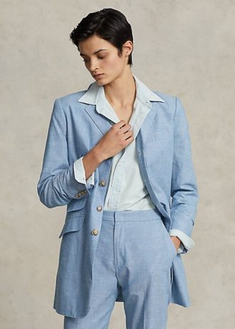 Blue Women’s Ralph Lauren Long Chambray Cotton Blazers