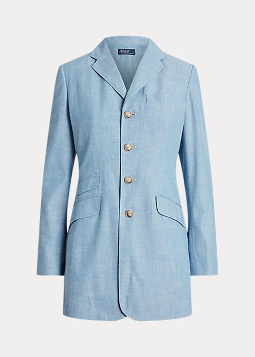 Blue Women’s Ralph Lauren Long Chambray Cotton Blazers Blue Women’s Ralph Lauren Long Chambray Cotton Blazers