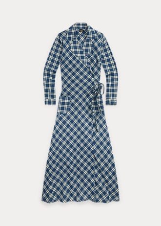 Blue Women’s Ralph Lauren Plaid Cotton Voile Wrap Dress