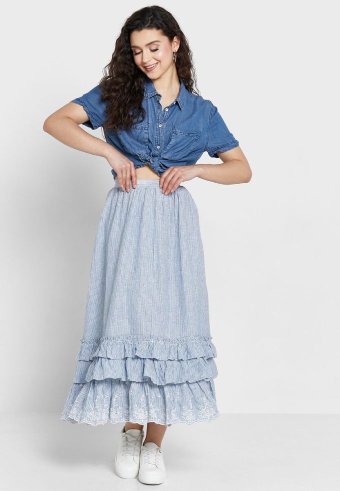 Blue Women’s Ralph Lauren Ruffle High Waist Skirts Blue Women’s Ralph Lauren Ruffle High Waist Skirts