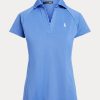 Blue Women’s Ralph Lauren Scalloped-Placket Mesh Polo Shirts Blue Women’s Ralph Lauren Scalloped-Placket Mesh Polo Shirts