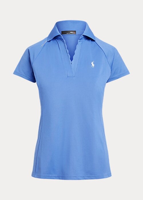 Blue Women’s Ralph Lauren Scalloped-Placket Mesh Polo Shirts Blue Women’s Ralph Lauren Scalloped-Placket Mesh Polo Shirts
