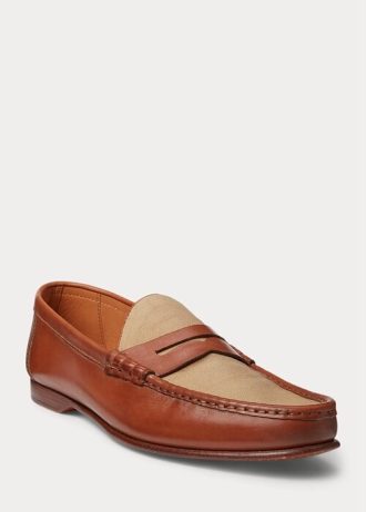 Brown Men’s Ralph Lauren Chalmers Calfskin & Canvas Penny Loafers