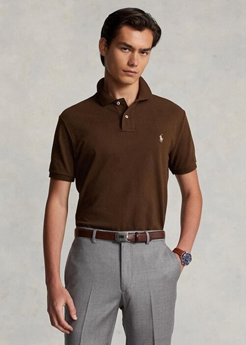 Brown Men’s Ralph Lauren Custom Slim Fit Mesh Polo Shirts Brown Men’s Ralph Lauren Custom Slim Fit Mesh Polo Shirts